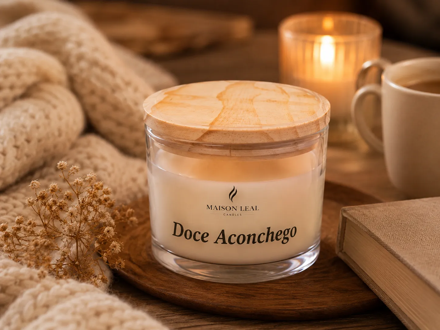 Vela aromática Doce Aconchego — Pêssego, Canela e Baunilha