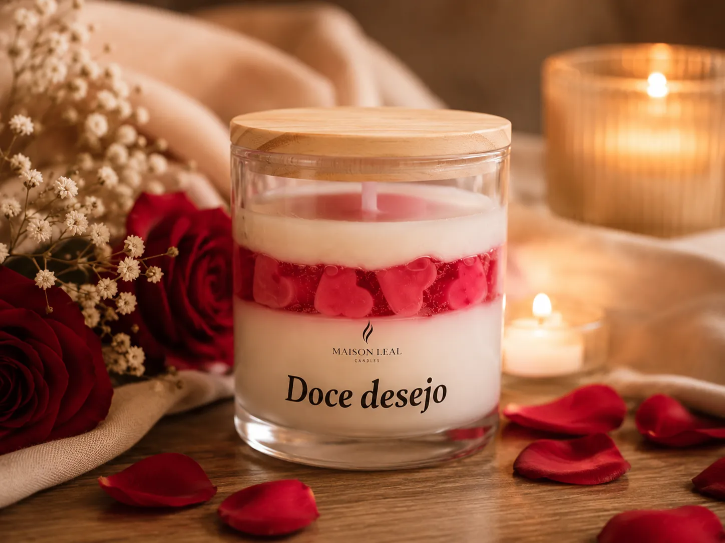 Vela aromática Doce Desejo — Maçã, Baunilha, Caramelo, Âmbar e Sândalo