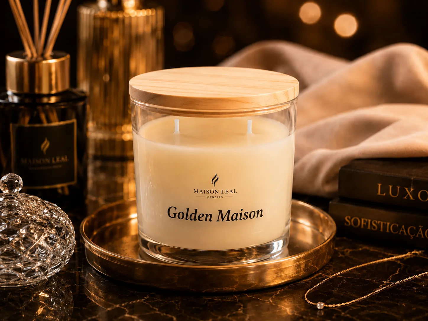 Vela aromática Golden Maison — Baunilha, Maçã, Pumpkin Pie, Âmbar, Caramelo, Canela e Laranja