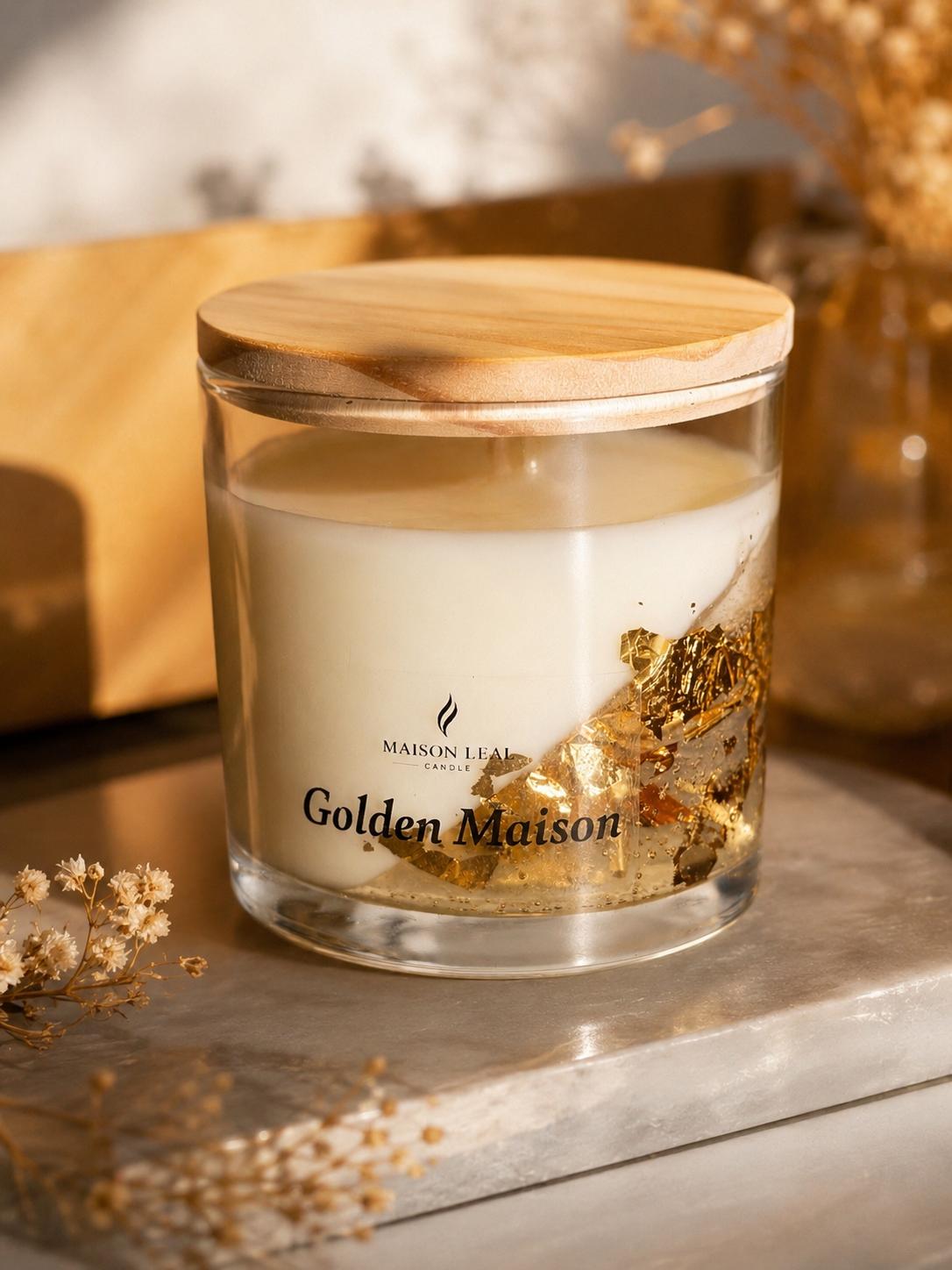 Vela aromática Golden Maison — Baunilha, Maçã, Pumpkin Pie, Âmbar, Caramelo, Canela e Laranja