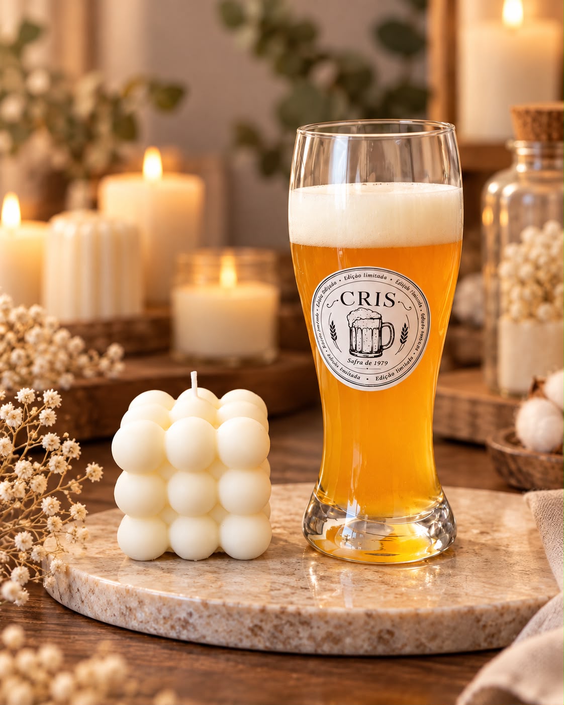 Vela aromática Copo de Cerveja 190g — personalizável